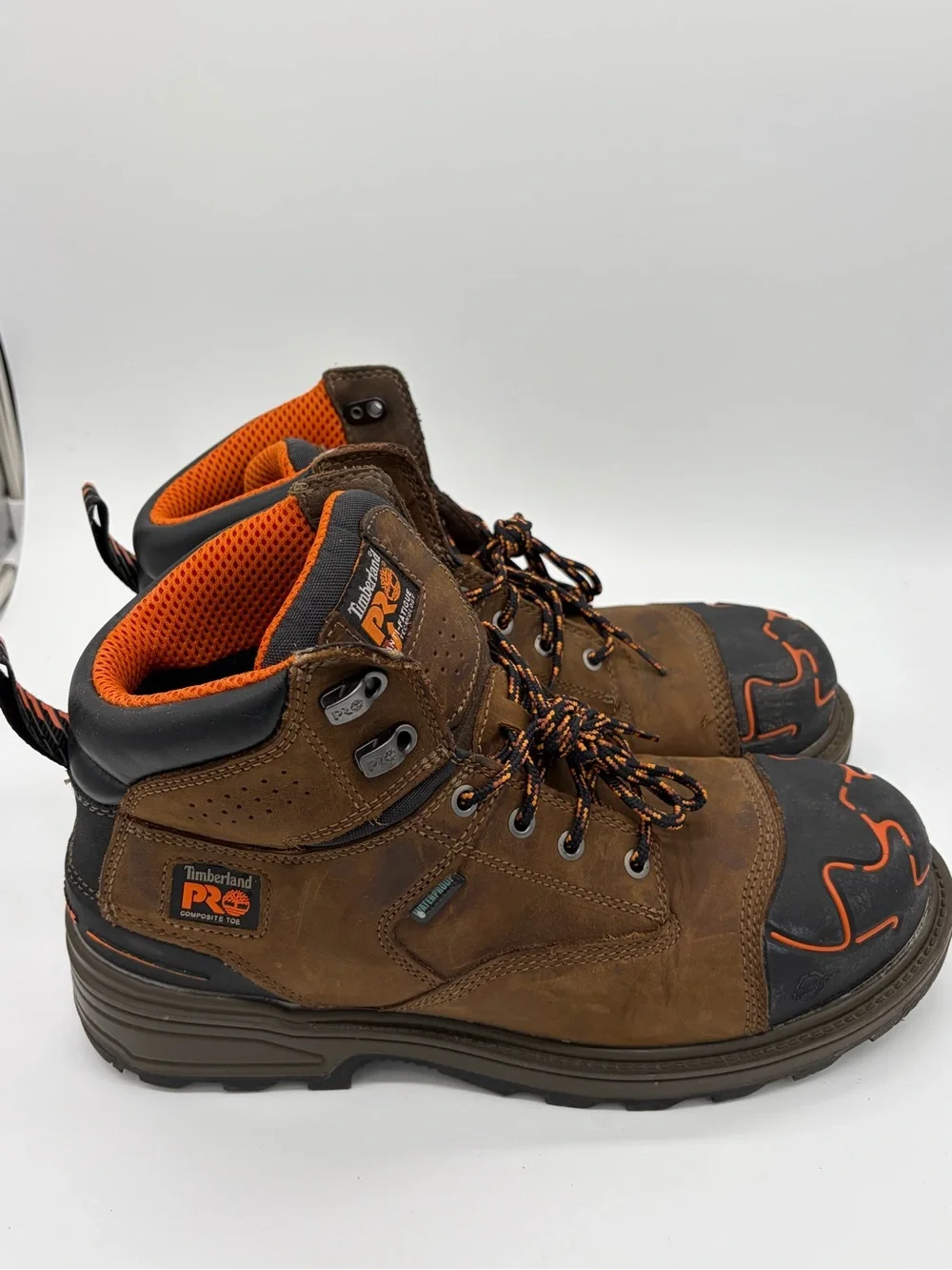 Timberland PRO Brown Leather Work Boots with Orange Details